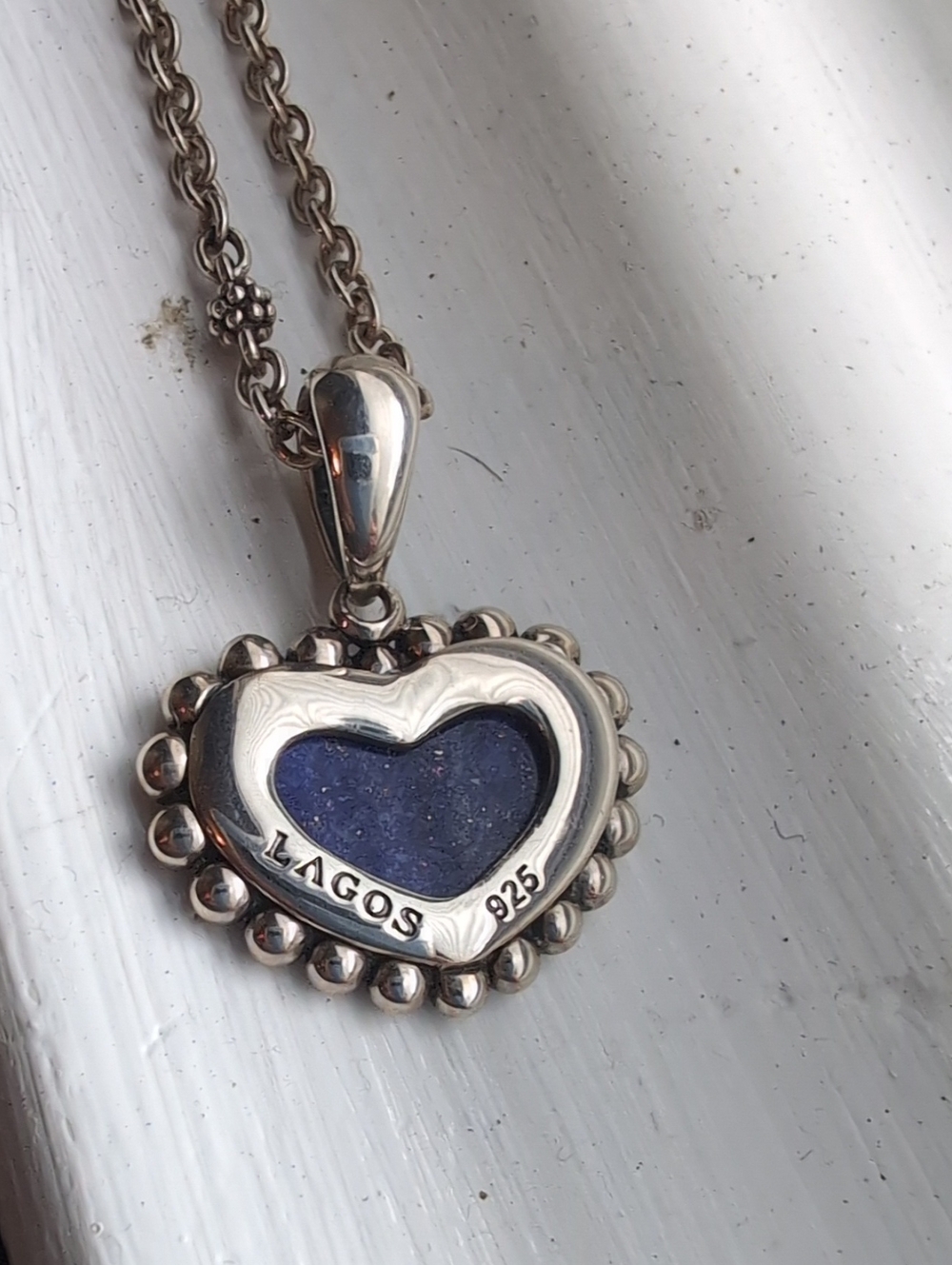 Lagos Maya Blue Ceramic Silver Heart Pendant Necklace